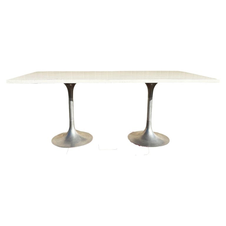Eero Saarinen Style Double Tulip Base Dining Table W/ White Rectengular Top - 5
