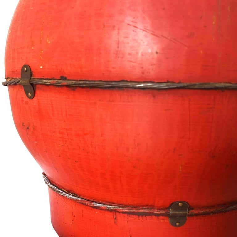 Chinese Red Lacquered Wood Rice Bucket Decorative Box with Lid - 6