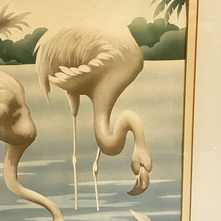1940s Tropical Drinking Flamingo Scenic Print, Framed by Billy Seay for Turner - 3