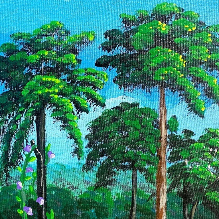 Large Tropical Hawaiian Scenic with Flamingos Oil on Canvas Signed - 3