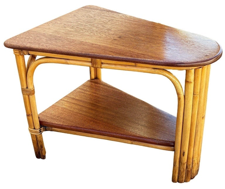 Restored MCM Rattan and Mahogany 7-strand Vertically Stacked Rattan Wedge Table - 2