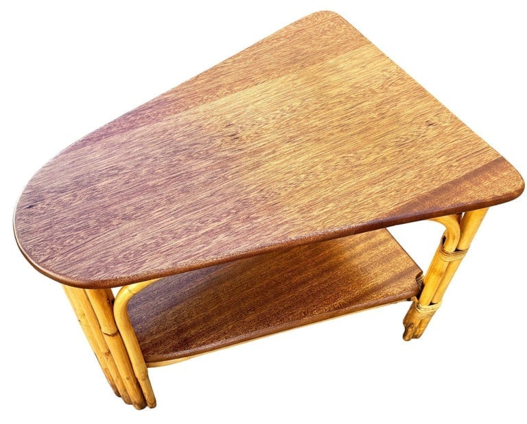 Restored MCM Rattan and Mahogany 7-strand Vertically Stacked Rattan Wedge Table - 3
