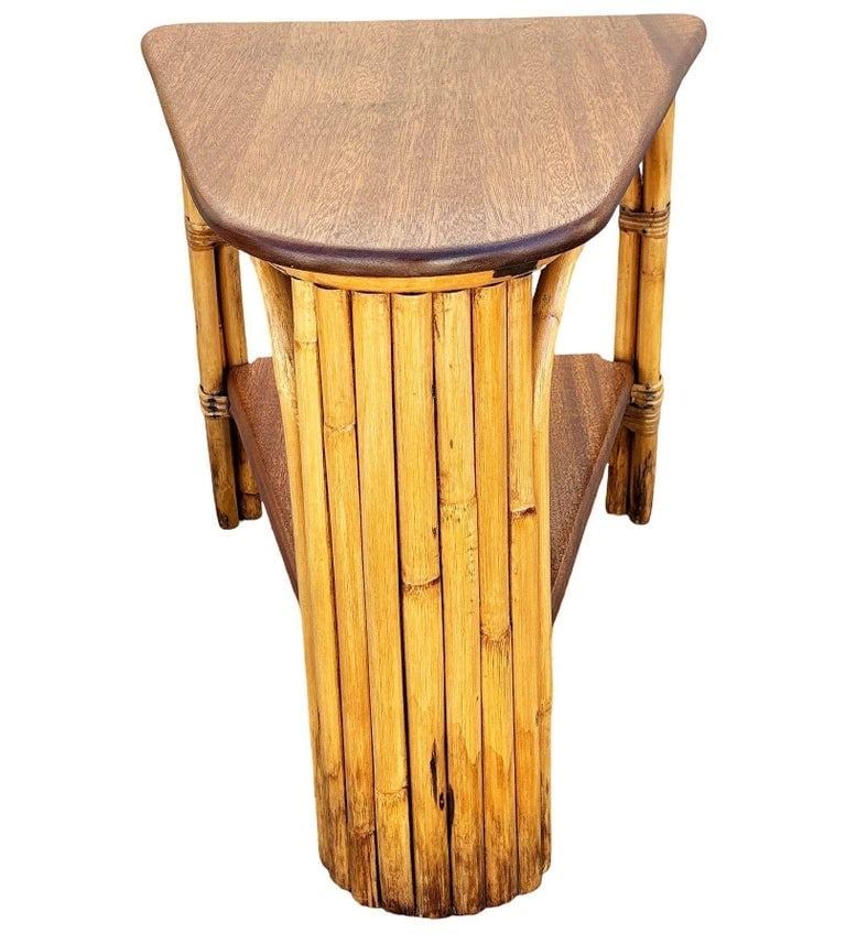 Restored MCM Rattan and Mahogany 7-strand Vertically Stacked Rattan Wedge Table - 4