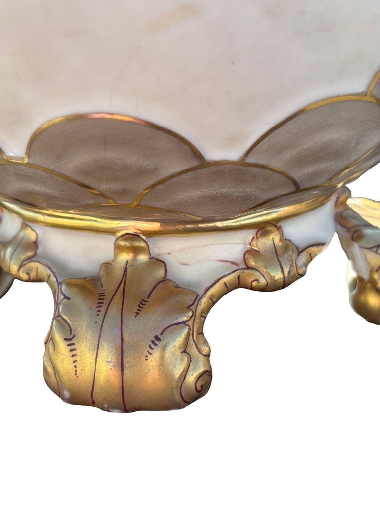Victorian Dragon Handle Ceramic Vase w/ Hand Painted Corvus by Alfred Stellmache - 10