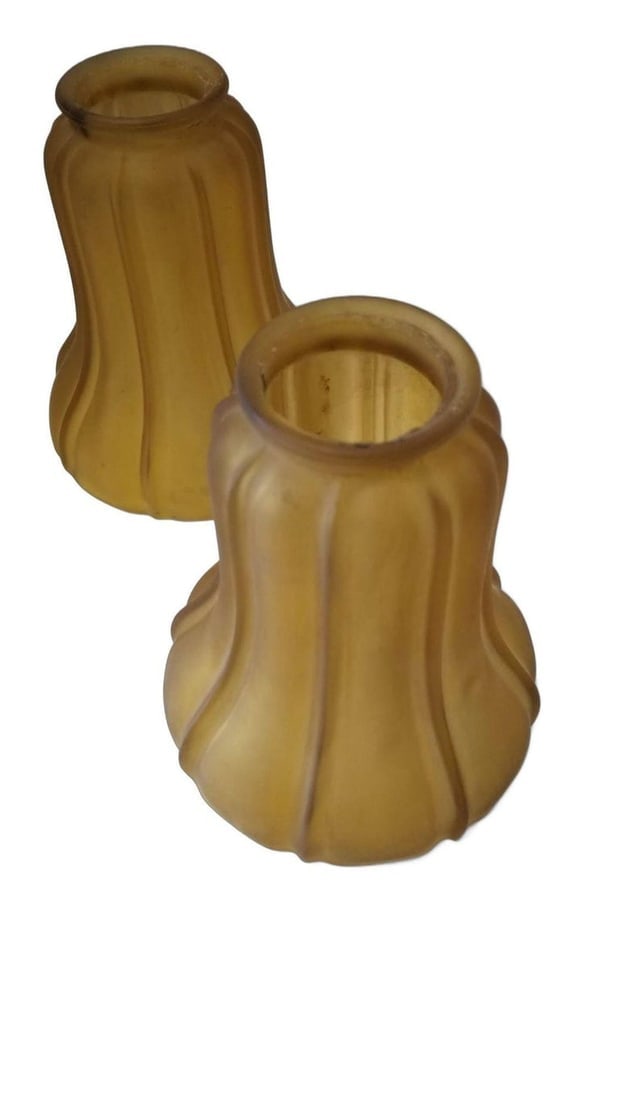 2" Amber Frosted Fluted Art Nouvea Style Bell Shade, Pair - 2
