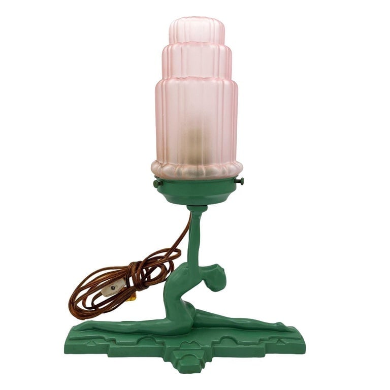 Art Deco Figure Nymph L610 Spelter Frankart Table Lamp by Sarsaparilla w/ Shade - 2