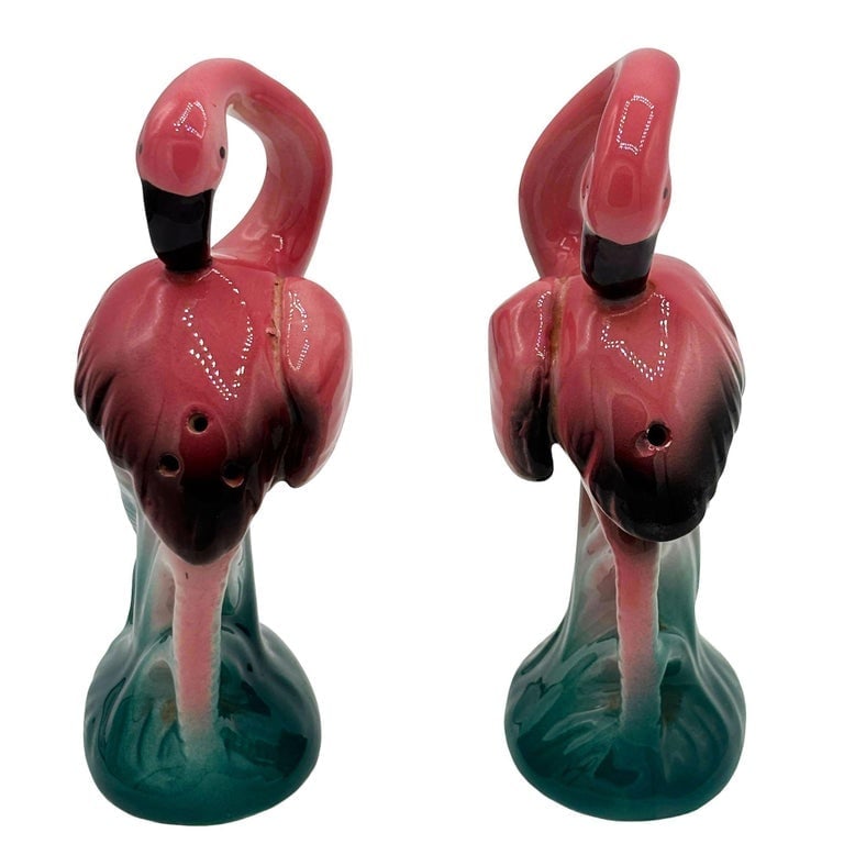 1980 Pink Flamingo Ceramic Tabletop Salt and Pepper Shaker Set by Sarsaparilla - 3