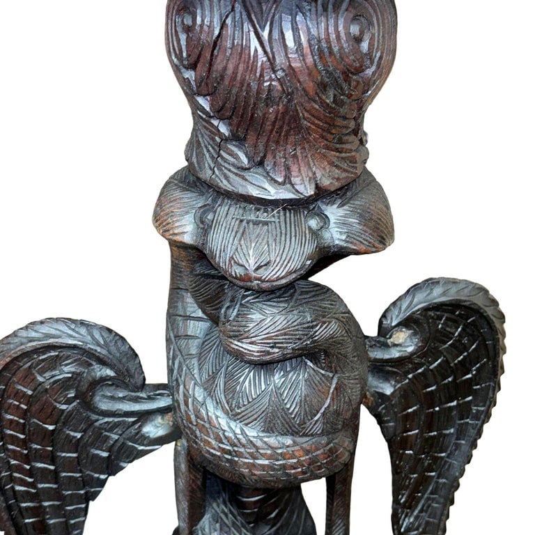 19th Century Anglo Indian Carved Bird and Serpent Wooden Blackwood Plant Stand - 8