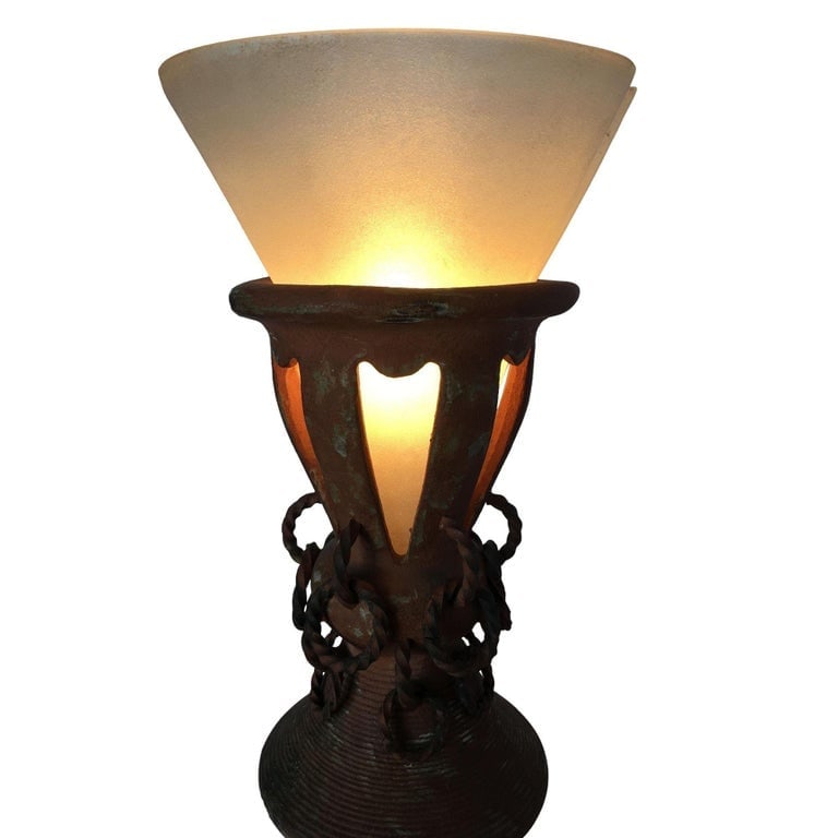 Iron and Clay Torchiere Table Lamp W/ Frosted Shade - 3