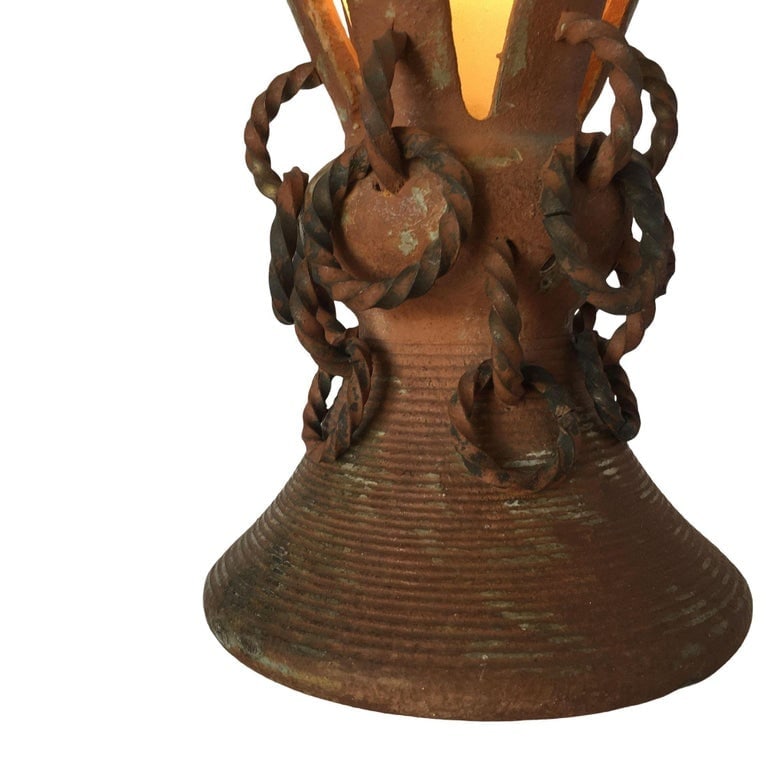 Iron and Clay Torchiere Table Lamp W/ Frosted Shade - 7