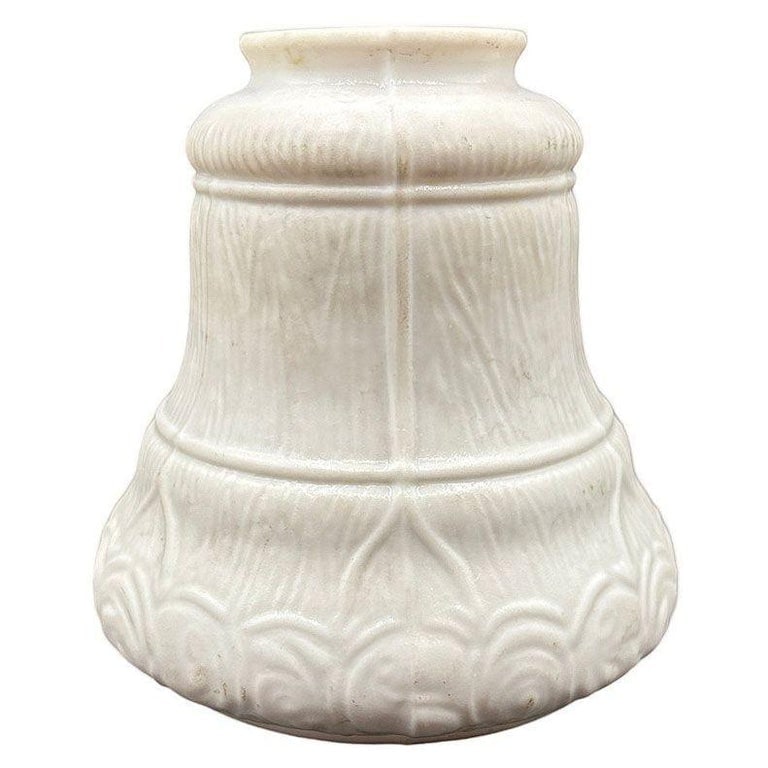 Art Nouveau Frosted Milk Glass Bellflower Floral and Stripes Globe , 2.25" Fitter - 4