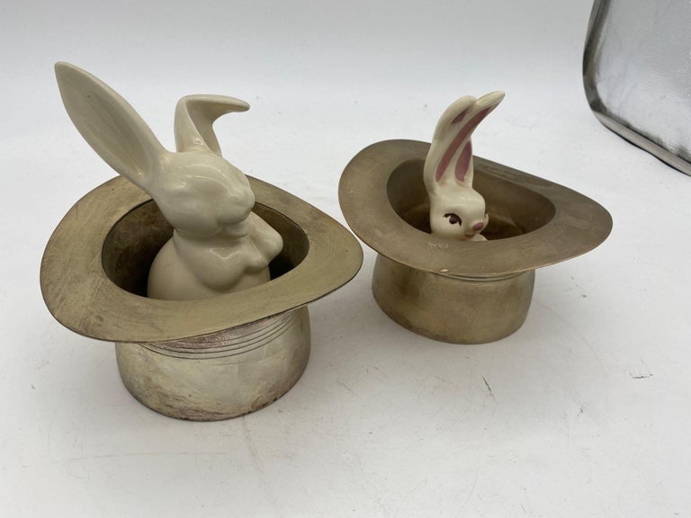 Magician Silver Bunny in a Hat Rabbit Figural Collection - 11