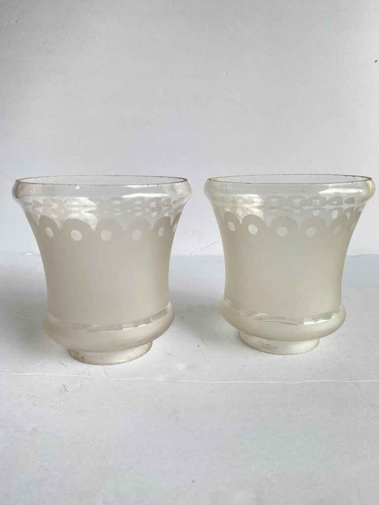 2 " Victorian Style Frosted Laced Hand Blown Glass Shades Six Available - 4