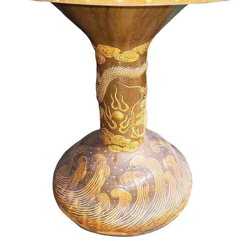 Post-war Chinese Dragon Glazed Art Pottery Pedestal Garden Patio Dining Table - 3