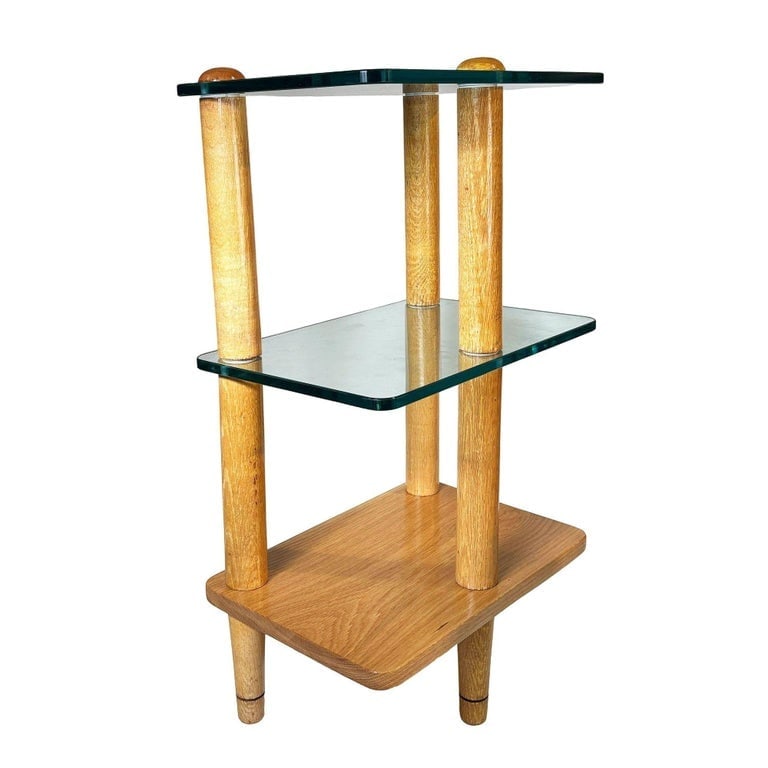 MCM Floating Glass and Walnut 28" Tall Side Table Attributed to Gilbert Rohde - 2