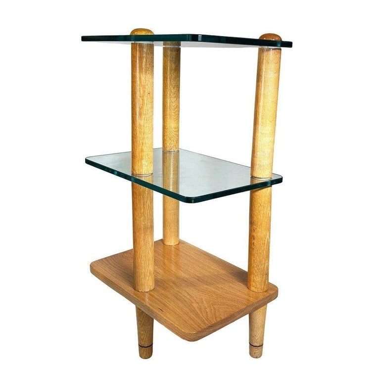 MCM Floating Glass and Walnut 28" Tall Side Table Attributed to Gilbert Rohde - 4