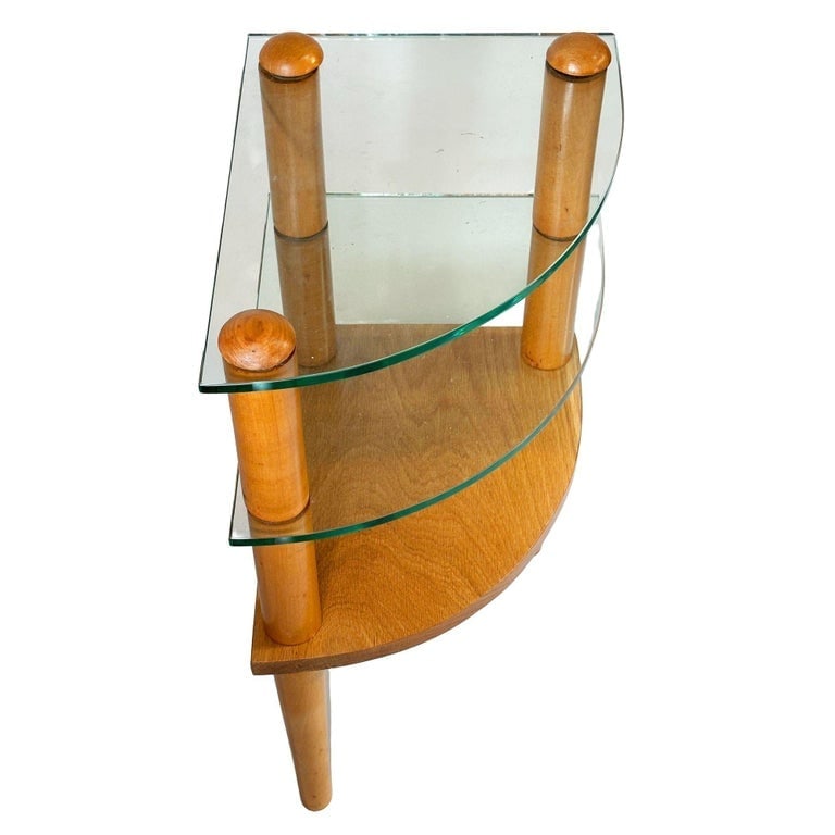 MCM Floating Glass and Walnut 25" Tall Corner Table Attributed to Gilbert Rohde - 2