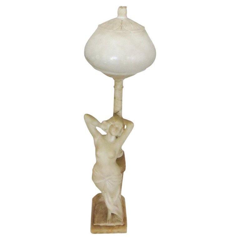 Edwardian Era Italian Carved Alabaster Figure Greco-Roman Female Figural Lamp (1 of 10)
