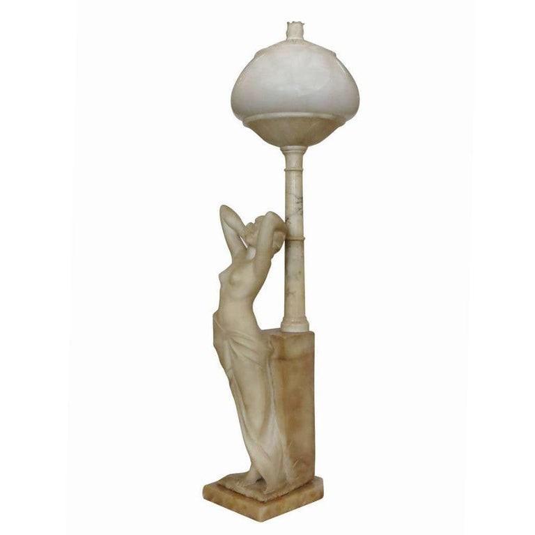 Edwardian Era Italian Carved Alabaster Figure Greco-Roman Female Figural Lamp - 3