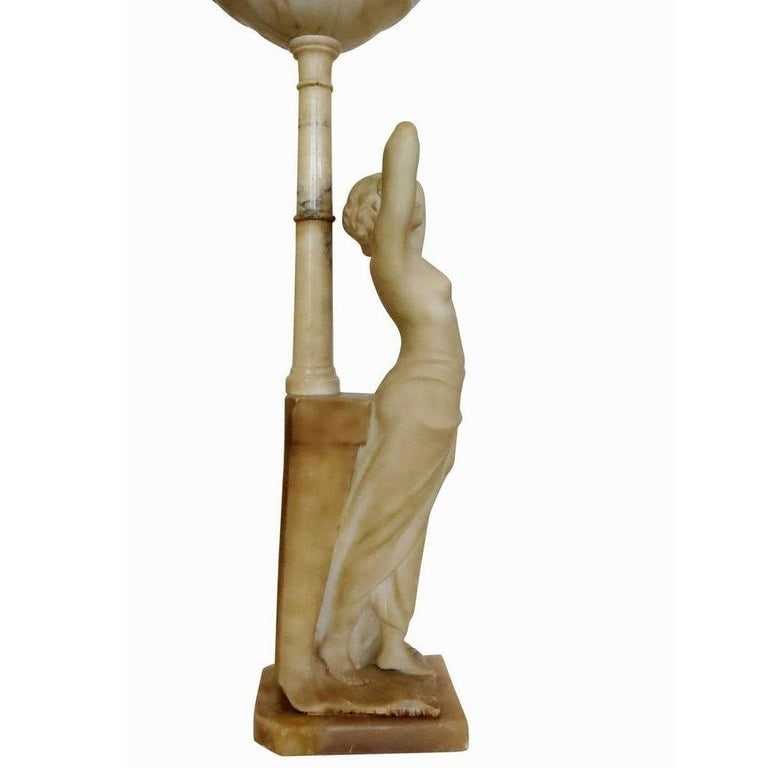 Edwardian Era Italian Carved Alabaster Figure Greco-Roman Female Figural Lamp - 4