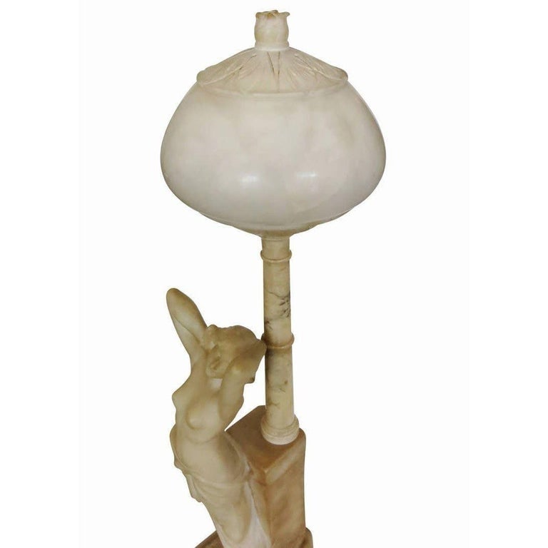 Edwardian Era Italian Carved Alabaster Figure Greco-Roman Female Figural Lamp - 5