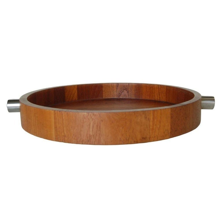 MCM Danish Teak Salad Serving Tray w/ Machined Handles by Cobblewood Lundtofte - 2