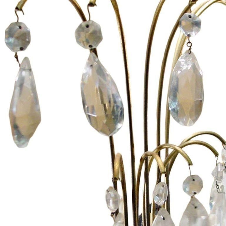 Art Deco Brass Hollywood Regency Palm Leaf Wall Sconce W/ Crystal Arms - 4