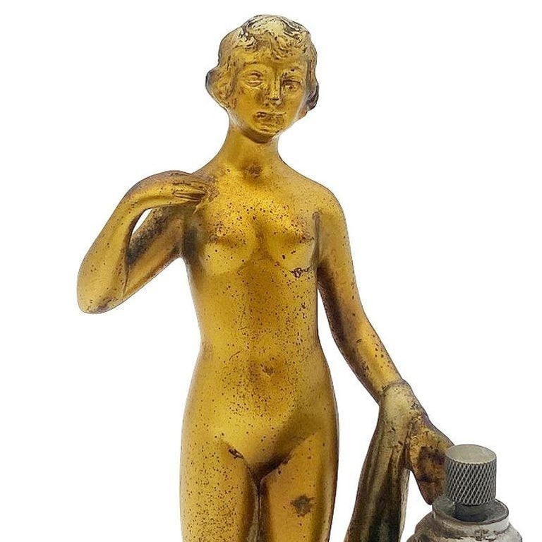 Art Deco Spelter Metal Figure Flapper Goddess Desktop Torch Tip Table Lighter - 11