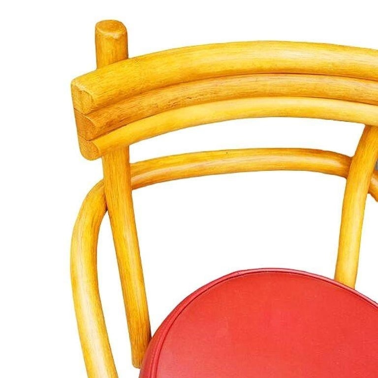 Restored Mid-century Rattan Stacked Bar Swivel Stools w/ Red Seat , Set of 4 - 7