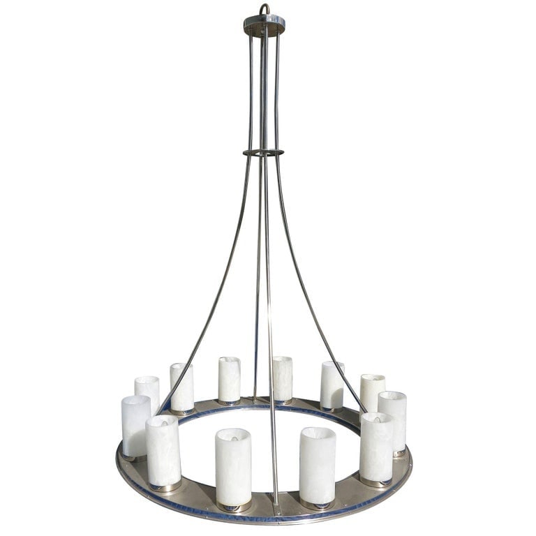 Large Modernist Twelve-Light Nickel Finished Chandelier - 2