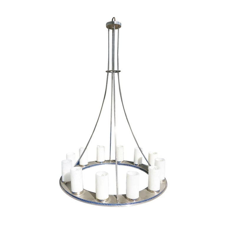 Large Modernist Twelve-Light Nickel Finished Chandelier - 3