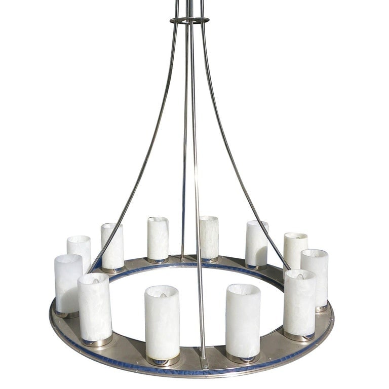Large Modernist Twelve-Light Nickel Finished Chandelier - 4