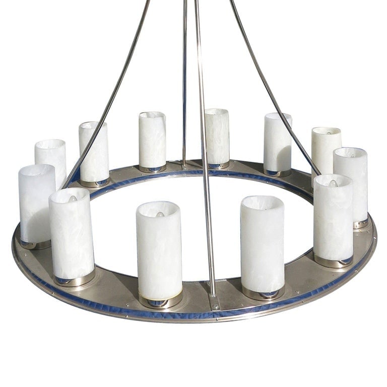 Large Modernist Twelve-Light Nickel Finished Chandelier - 6