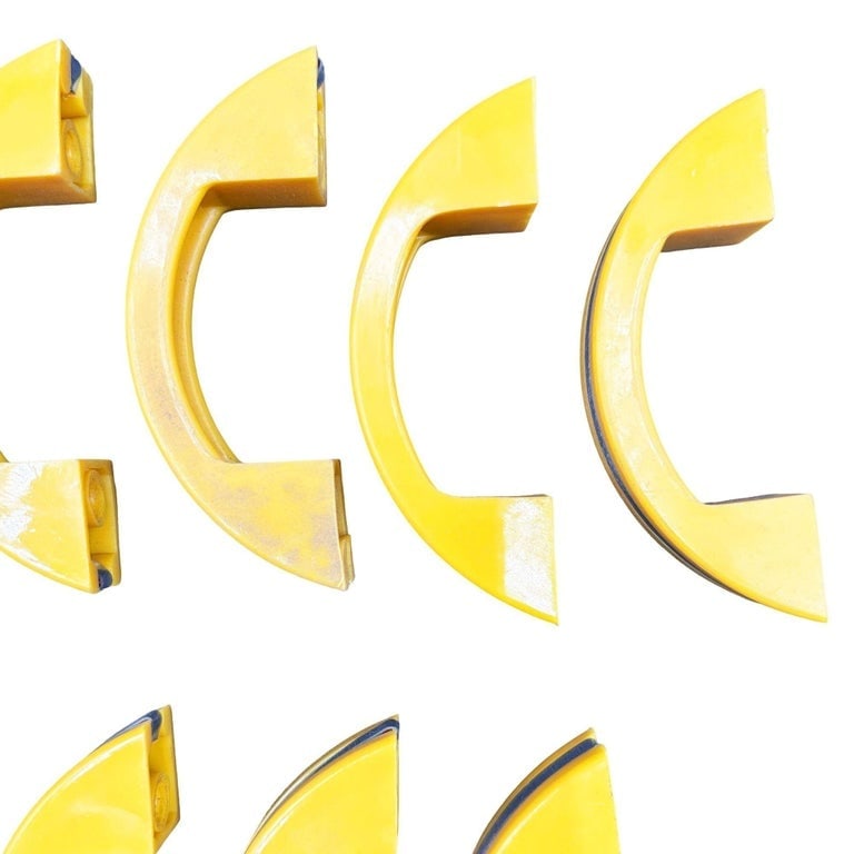 Unused Yellow Art Deco Bakelite Door/Drawer Pulls w/ Chrome Strip, Set of 21 - 3