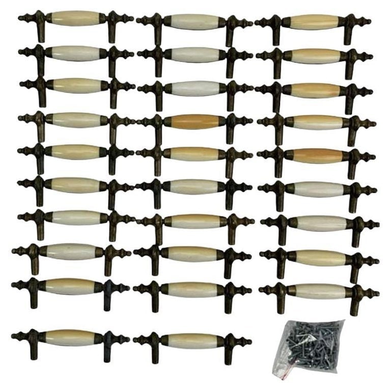 5" Patinaed Brass and Porcelain Drawer Pull Handle w/ Steeple Tips , Set of 29 (1 of 11)