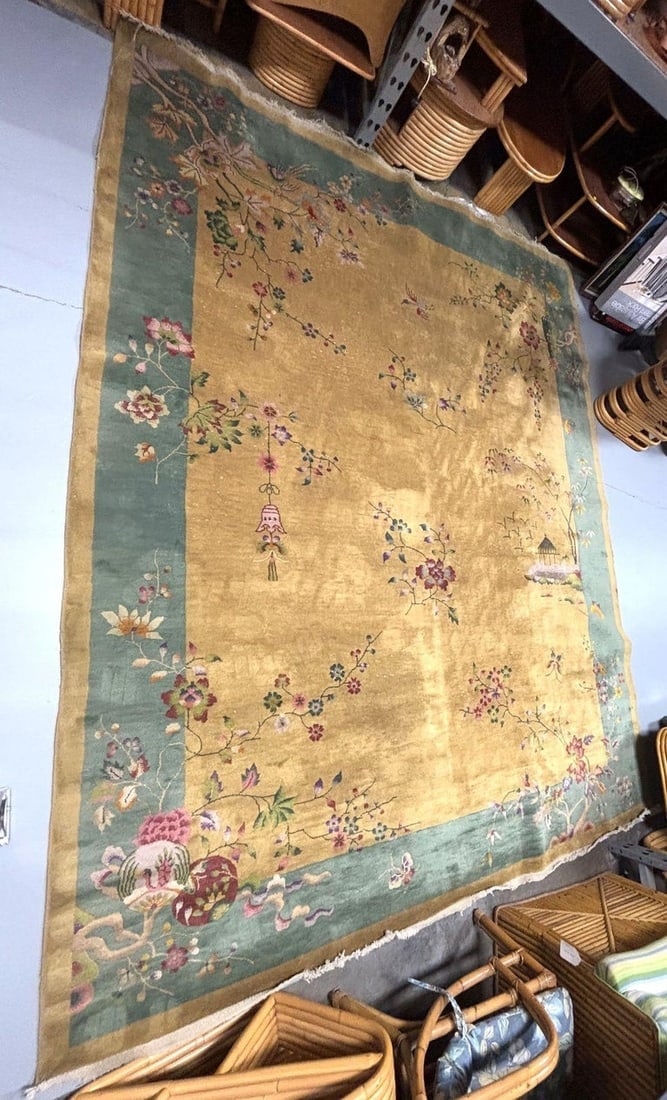 Large 11.5' X 9' Art Deco Nichols-Style Chinese Wool/Cotton Area Rug - 12