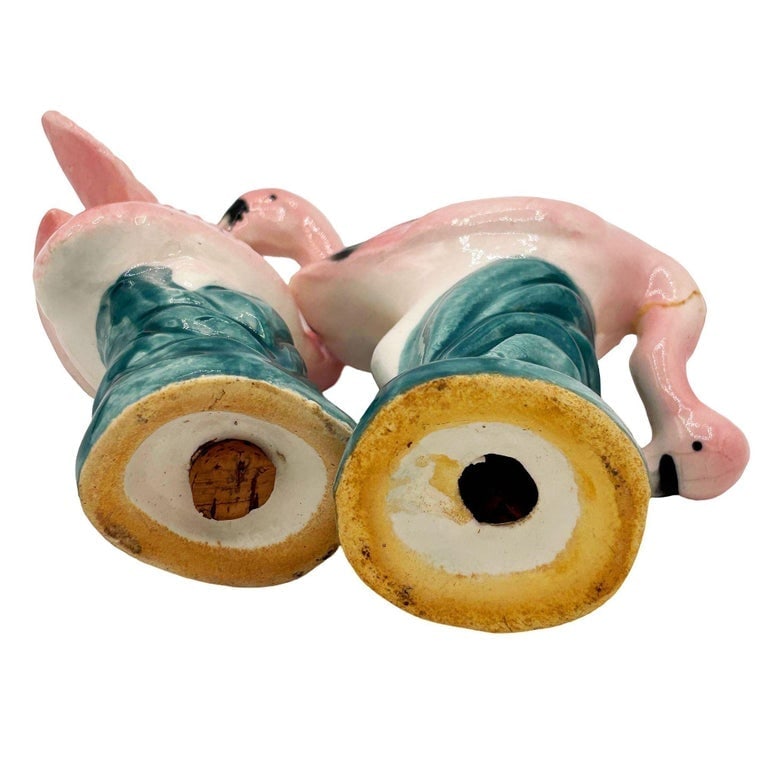 Mid-century Light Pink Flamingo Tropical Leaf Ceramic Salt and Pepper Shaker Set - 5