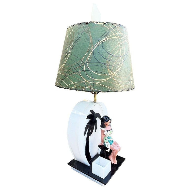 Mid-century Acrylic Hula Girl Midnight Palm Silhouette Table Lamp by Moss - 4