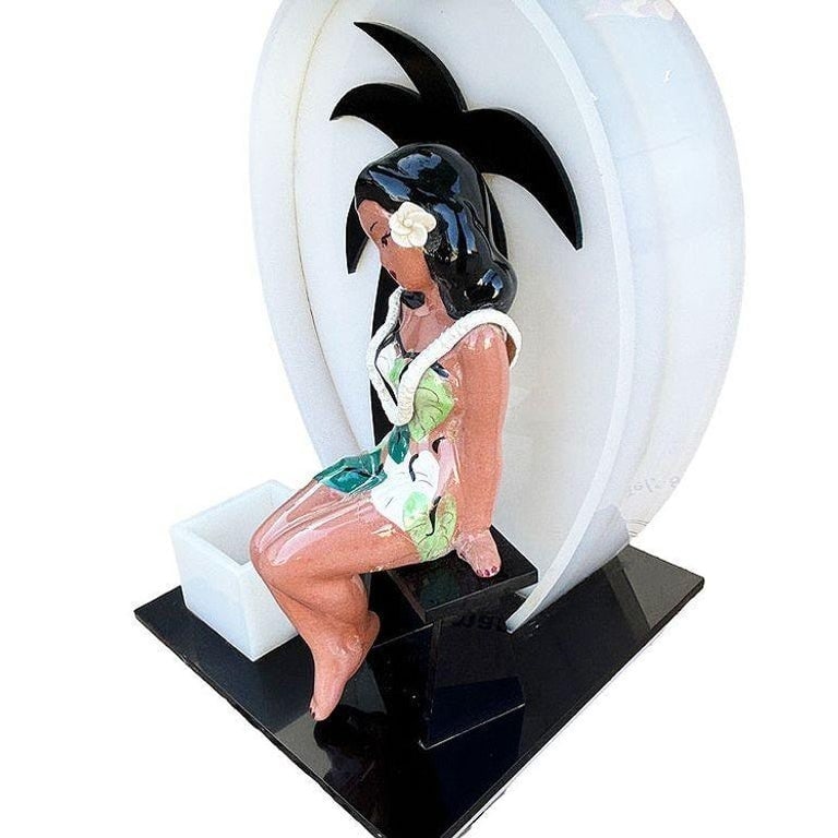 Mid-century Acrylic Hula Girl Midnight Palm Silhouette Table Lamp by Moss - 9