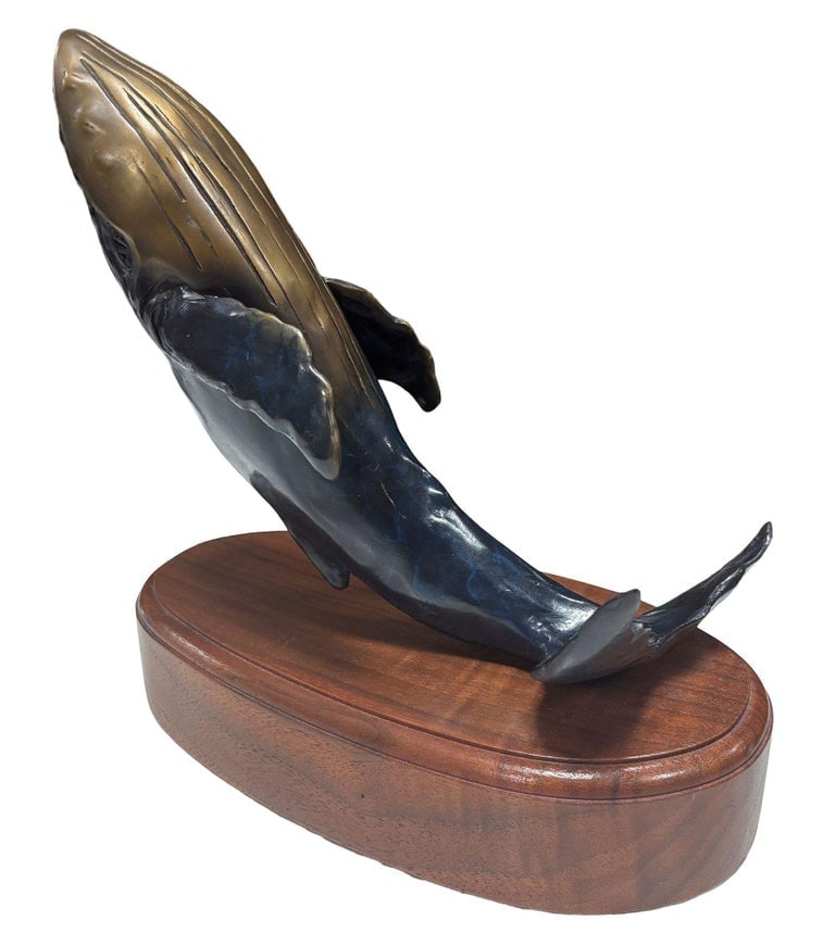 Hand Casted Humpback Whale Bronze Sculpture Mounted on Stand by T.H. Oliver - 2