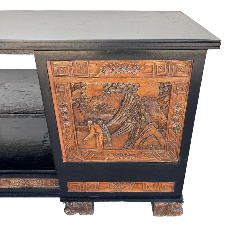 Mid-century James Mont Style Carved Media Credenza Stereo Cabinet - 2
