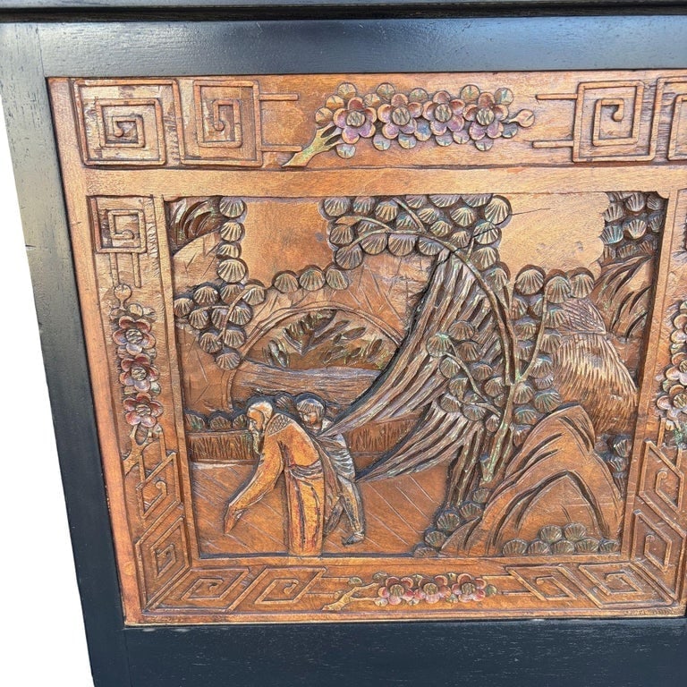 Mid-century James Mont Style Carved Media Credenza Stereo Cabinet - 9