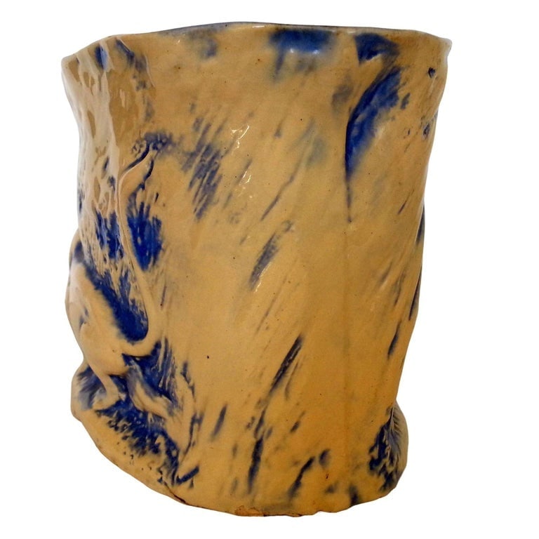 Mid-Century California Pottery Brown and Blue Stalking Lion Vase - 2