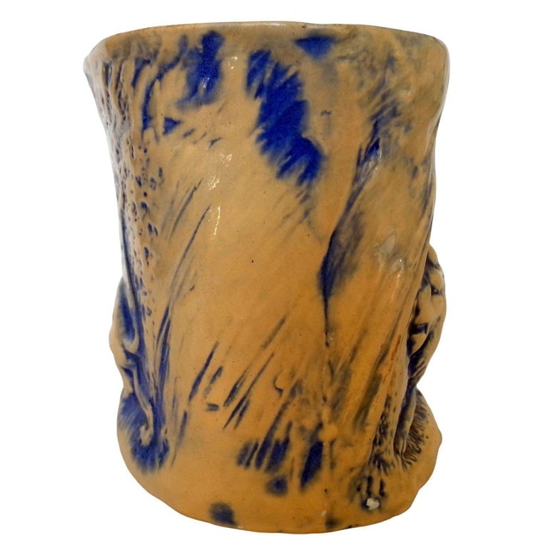 Mid-Century California Pottery Brown and Blue Stalking Lion Vase - 4