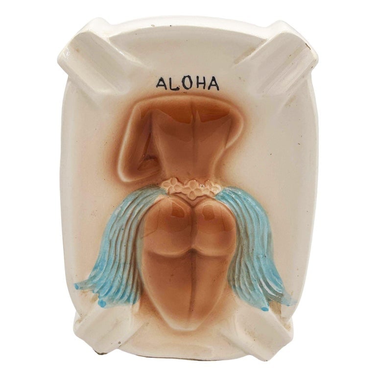 1950 Double Sided Ashtray Hawaiian "Turn Me Over" Cheeky Hula Girl Ashtray - 2
