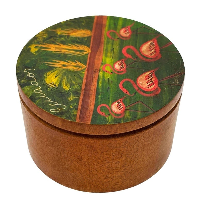 Hand-Painted Flamingo Scenic "Ecuador" Hardwood Trinket Box - 3
