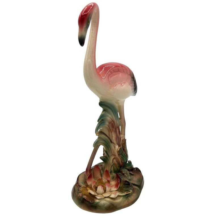 Mid-century Highly Detailed Pink Flamingo Ceramic Tabletop Sculpture Brad Keeler - 2
