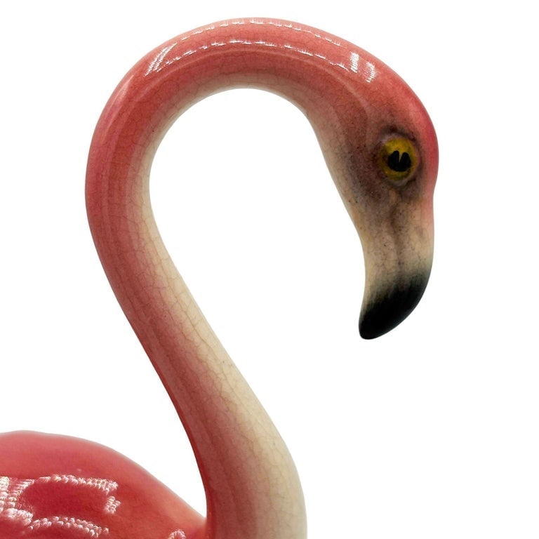 Mid-century Highly Detailed Pink Flamingo Ceramic Tabletop Sculpture Brad Keeler - 5