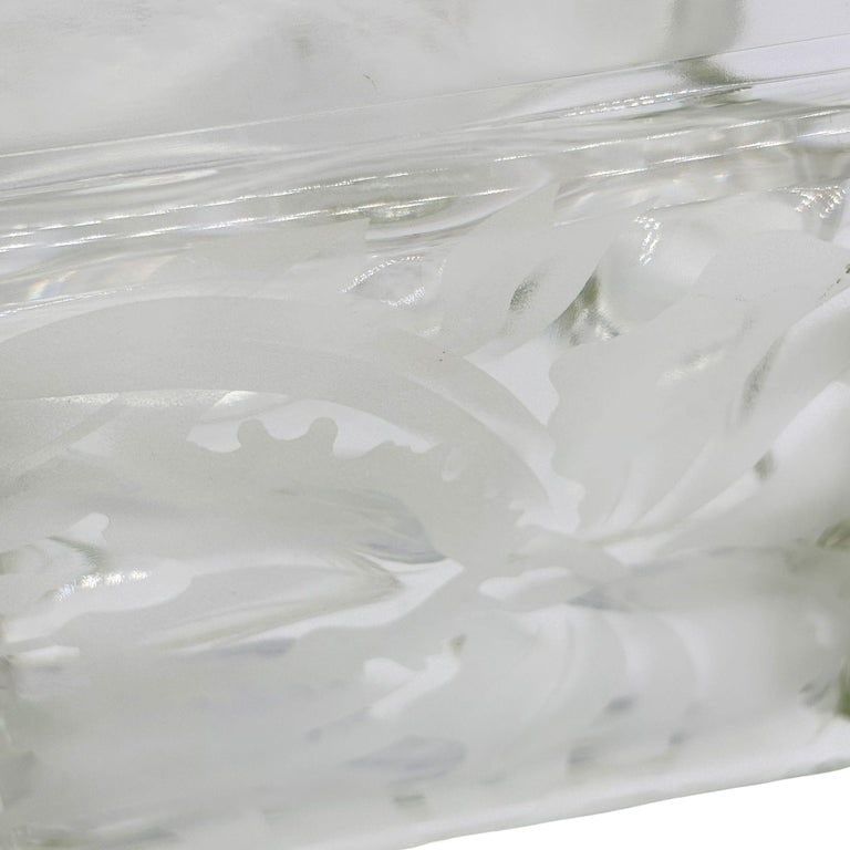 1970 Brutalist Postmodern Glass Block Table Vase w/ Acid Etched Hibiscus - 6