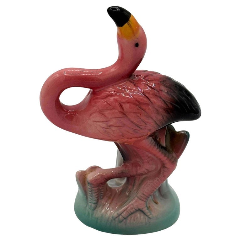1986 Tropical Pink Flamingo Ceramic Tabletop Bud Vase Set by Five and Dime (1 of 5)